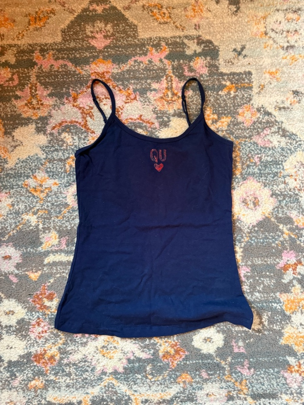 Navy Sleeveless Camisole Tank Top with Queens Detail